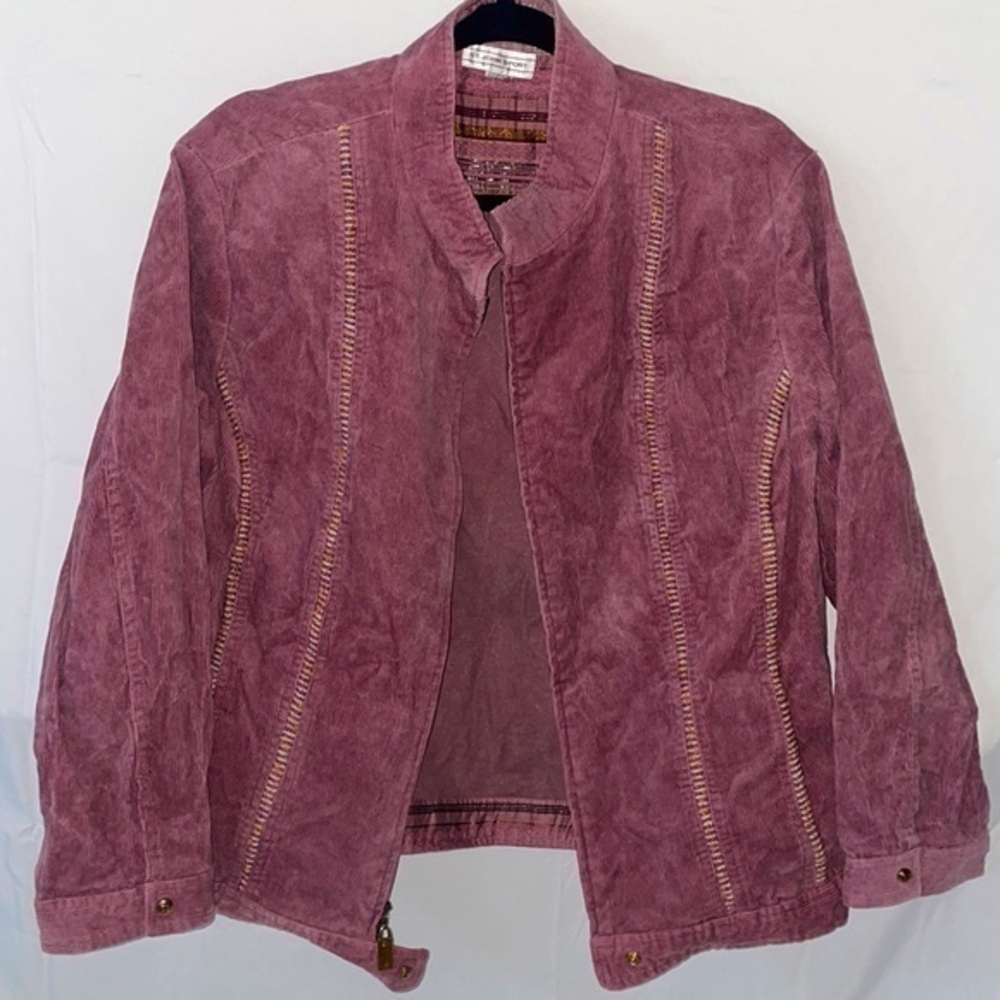 St. John Sport Corduroy Full Zip Boho Knit Embroidered Detail Y2K Retro Jacket
